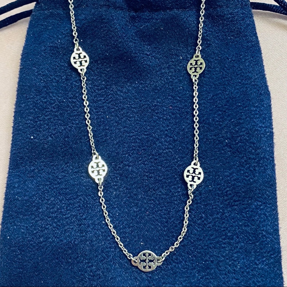 Tory Burch Silver Logo Toggle 18” Necklace
